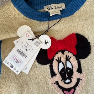 NWT ZARA x DISNEY Minnie Mouse Knit Vest Cream/Blue Sz Large